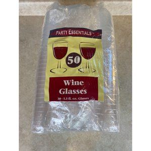 Party Essentials Set Of 50 5.5 Fluid Ounce Plastic Wine Glasses  NEW